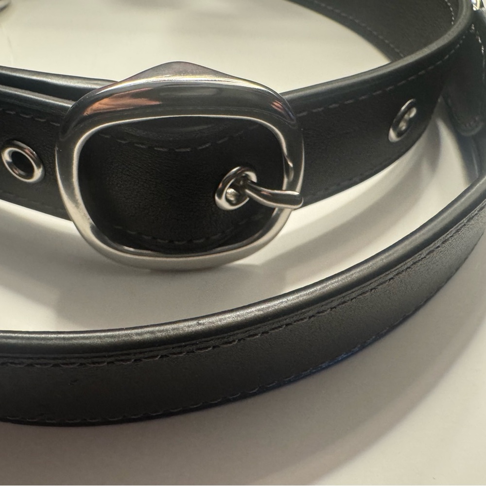 COACH Black Leather Shoulder Strap with Silver Buckle